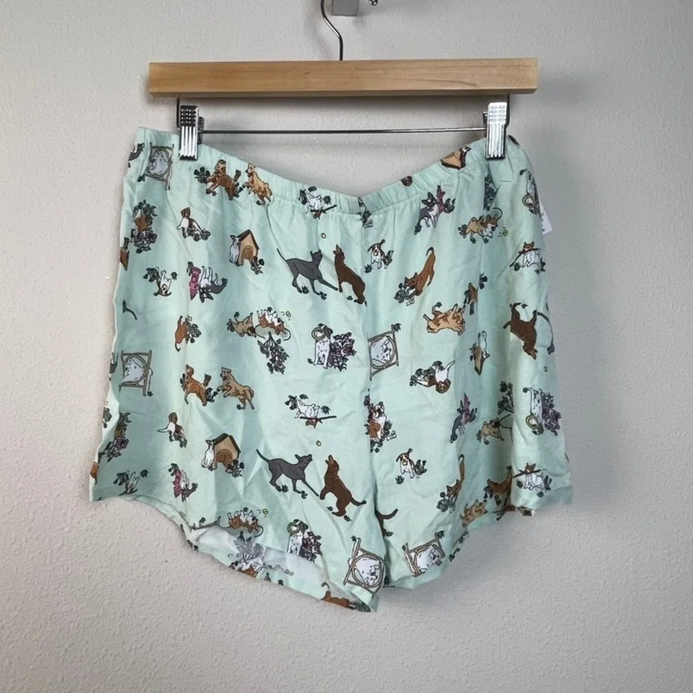 ED by Ellen Nightgown Top Dog Print Button‎ Down Women's XL Sage